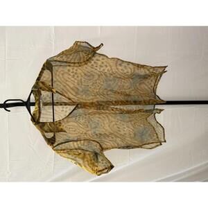 Sheer Short Sleeve Button-Up Blouse with Paisley Pattern Erica Brooke 16